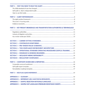 Freight Broker Carrier Vetting and Compliance Self-Audit Guide table of contents